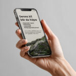 En hand som håller i en telefon som visar text från en oberoende bilguide