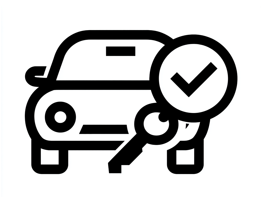 Symbol som visar hur en bil och en bilnyckel och som symboliserar ett tryggt köp via Bilguiden.